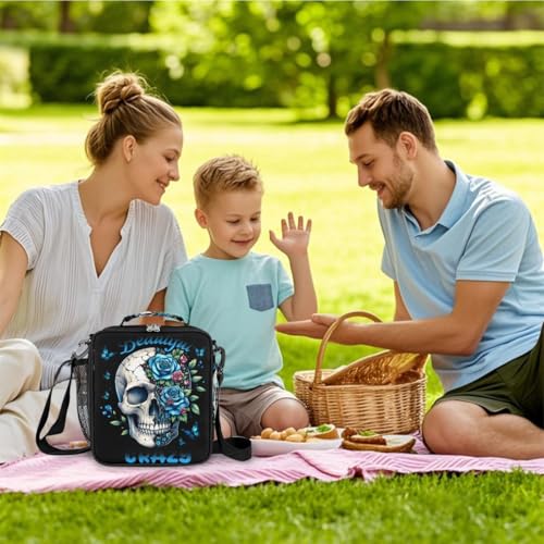 Skeleton Skull Kids Lunch Box for Girls Boys Reusable Insulated Lunch Bag for Kids Toddler Thermal Cooler Spacious Lunchbox with Shoulder Strap Lunchbag for School Work Picnic (print 18)
