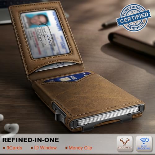 Men Slim Magnetic Leather Wallet Metal Case Money Clip 9 Cards