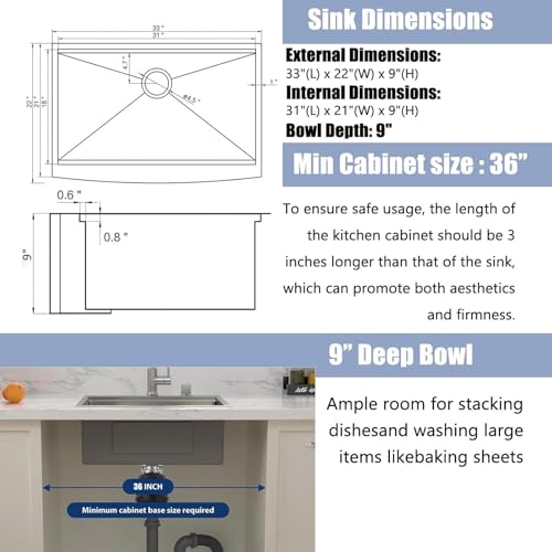 Black Farmhouse Sink 33 Inch