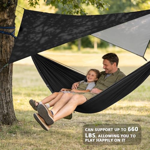 Camping Hammock with Rain Fly Tarp Mosquito Net Heavy Duty Tree Straps Portable Double Parachute Hammocks Tent Waterproof Rainfly Set