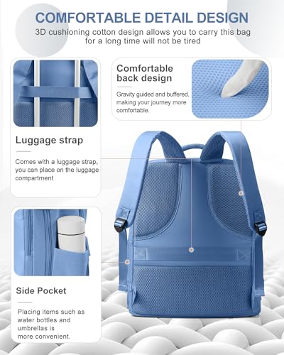 Large Travel Backpack Carry On for Women Man Waterproof Gym Backpacks with Laptop Compartment Mochila de Viaje Teacher Personal Item Backpack Rucksack Airplane Accessories Must Haves Sky Blue