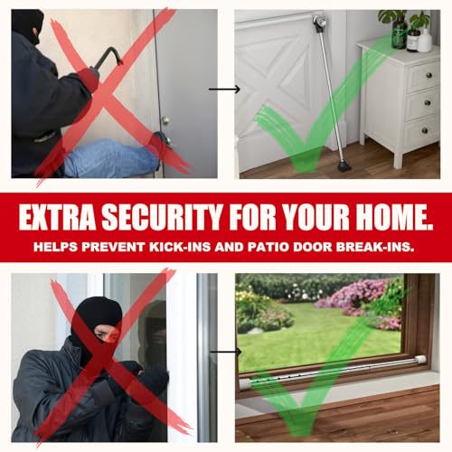 3-in-1 Door Security Bar, Security Door Stoppers & Door Barricade – Heavy Duty Adjustable Iron Security Lock Bar for Home Defense, Apartment & Travel Safety (1 Pack - Chrome)