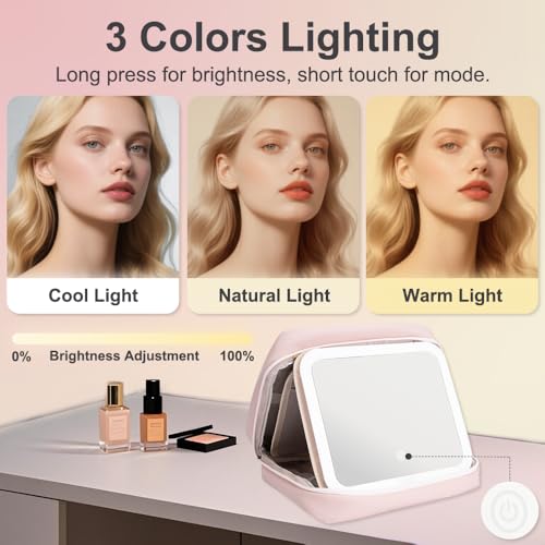 Travel Makeup Bag with LED Lighted Detachable Mirror