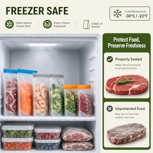 Dishwasher Safe Reusable Storage Bags Stand Up (24 Count)