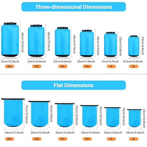 6 Pcs Waterproof Dry Bag Set for Kayaking & Camping (6 Count)