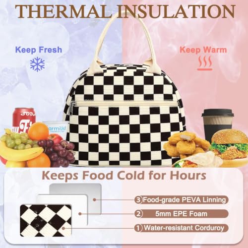 Lunch Bag for Women Insulated Lunch Box Corduroy Lunch Tote Cooler for Travel Work Picnic