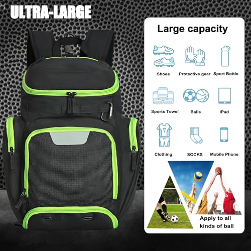 Large Basketball Backpack Sports Gym Bag with Ball Holder Ventilated Shoe Compartment Insulated Cooler Pockets Reflective Strips Fence Hook for Men Athletic Training