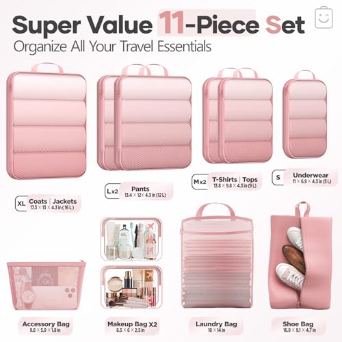 11 Set Compression Packing Cubes for Travel Essentials (11 Count)