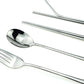 7 Pcs Portable Flatware Set, 304 Stainless Steel Cutlery Set Travel Utensils Set w/Pouch Fork Spoon Chopsticks Straws for Travel Camping Office School, Dishwasher Safe & Eco-Friendly (Silver)
