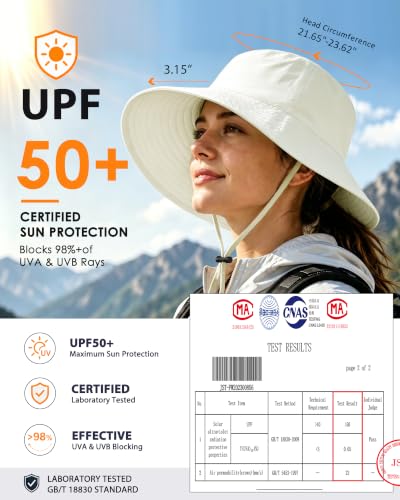 Water Resistant UPF 50+ Sun Bucket Hat Packable Brimmed for Women Men White