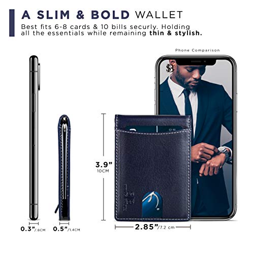 RFID Blocking Slim Bifold Genuine Leather Minimalist Front Pocket Wallets for Men with Money Clip Thin Mens