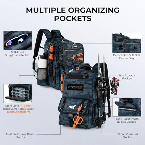 BaitSpace Fishing Backpack with Bait Binder & 2 Rod Holders