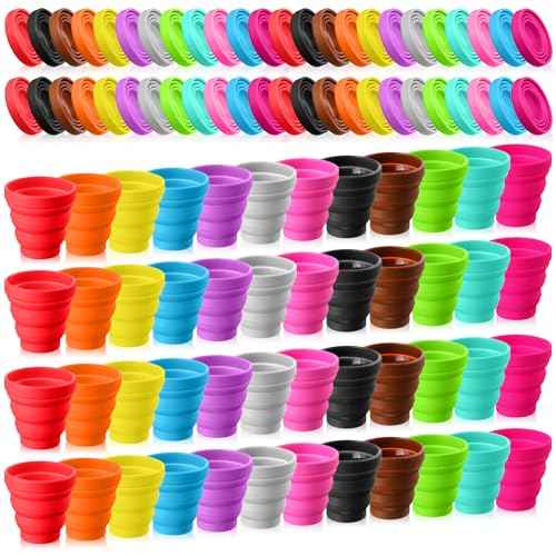 96 Pcs Silicone Collapsible Cup Without Lids Travel Portable Reusable Foldable Cup Colorful Expandable Mug for Kids Traveling Outdoor Hiking (96 Count)
