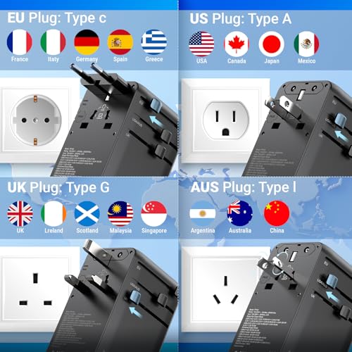 100W Universal Travel Adapter with Retractable USB C Cable