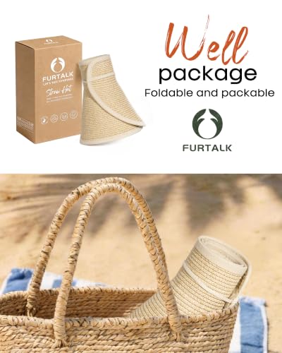 Womens Sun Hat with Ponytail Hole Wide Brim Beach Straw Visor
