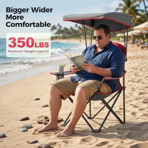 Heavy Duty Canopy Camping Chairs with Adjustable Sunshade (2 Count)