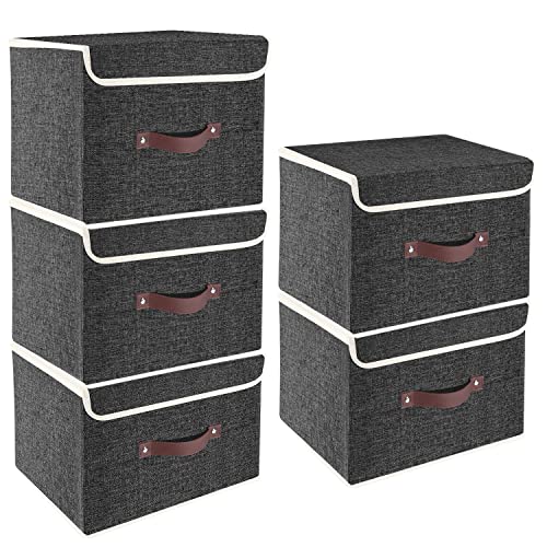 Foldable Storage Boxes with Lids 5 Pack Fabric Storage Bins with Lids (5 Count)