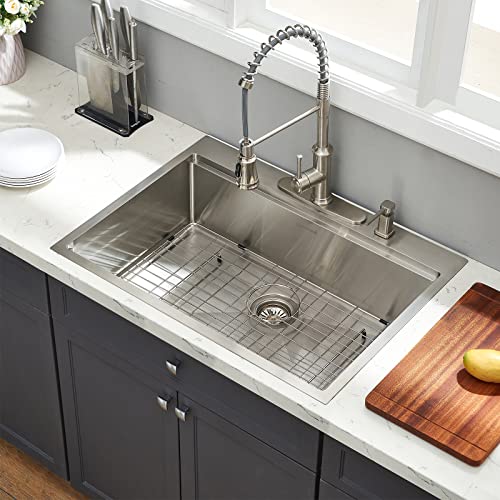 Kitchen Sink 30 x 22 x 10 Drop in Kitchen Sink 16 Gauge Stainless Steel Kitchen Sinks Single Bowl Workstation Sink with Cutting Board