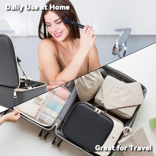 Travel Makeup Bag with LED Mirror and 10x magnifying glass with 3 Lighted Settings