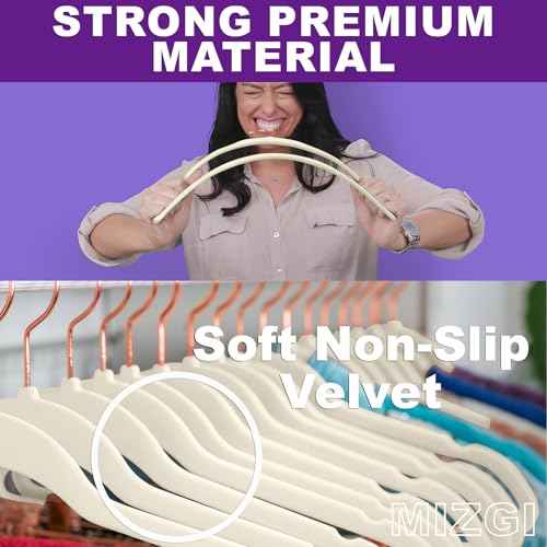 Ivory Velvet Hangers 100 Pack Non Slip Heavy Duty Rose Gold Hooks (100 Count)