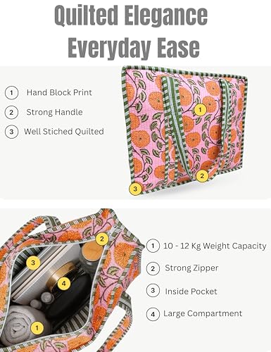 100% Cotton Quilted Tote Bag For Women