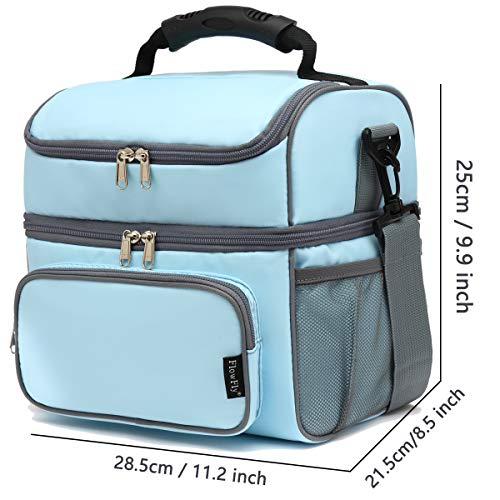 Double Layer Cooler Insulated Lunch Bag Adult Lunch Box Large Tote Bag for Men (Light Sky Blue)
