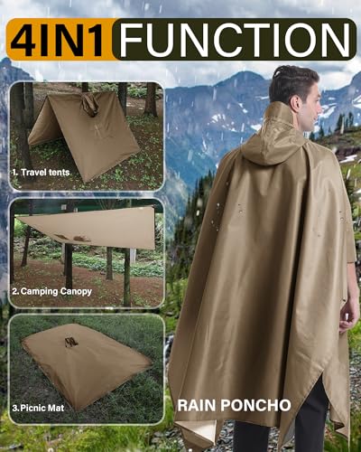Hooded Rain Poncho Packable Waterproof Unisex Raincoat with Pocket