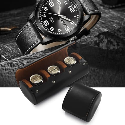 3 Slot Leather Watch Travel Case Black