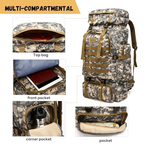 80L 2 Pack Hiking Backpack for Men with Sling Tactical Backpack (2 Count)