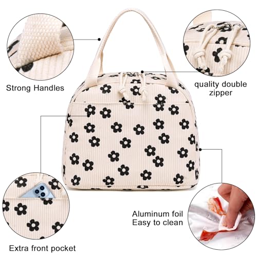 Lunch Bag for Women Men Cute Corduroy Lunch Tote Bags Reusable Insulated Lunch Box Large Capacity Reusable Insulated Cooler for Work Picnic or Travel