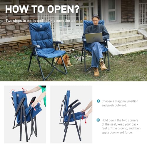 Folding Padded Camping Chair 4 Positon Adjustable Recliner with High Back Support Portable for Adults