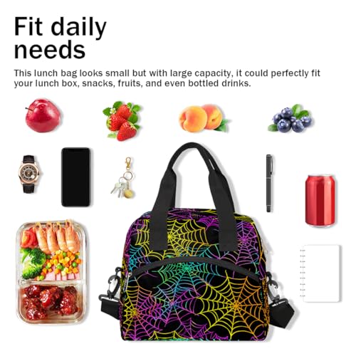 Colorful Spider Web Insulated Lunch Bag for Women Girl Reusable Lunch Tote Box With Shoulder Strap Lightweight Thermal Cooler Meal Prep Bag for Work School Office Picnic (print 21)