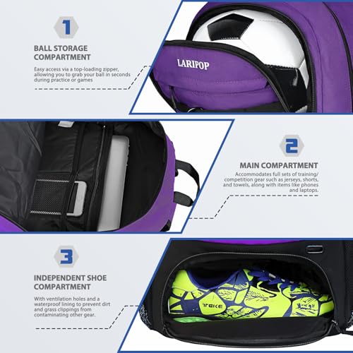 Soccer Backpack Bag with Ball Holder Ventilated Shoe Compartment Large Capacity Sports Gear Bag for Basketball Volleyball Gym