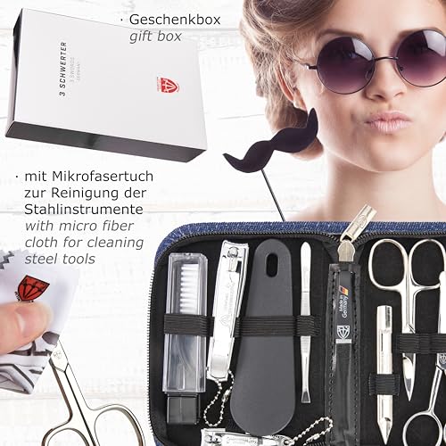 brand quality 10 piece manicure pedicure grooming kit set for professional finger & toe nail care tweezers file clipper fashion leather case in gift box