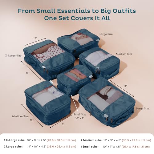 6 Pack Large Compression Packing Cubes for Travel (6 Count)