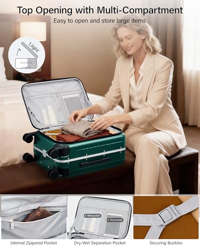 24 Inch Checked Luggage Front Opening Rolling Suitcase Hard Sided Luggage with Spinner Wheels Travel Luggagefor Woman Men