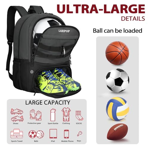 Soccer Backpack Bag with Ball Holder Ventilated Shoe Compartment Large Capacity Sports Gear Bag for Basketball Volleyball Gym