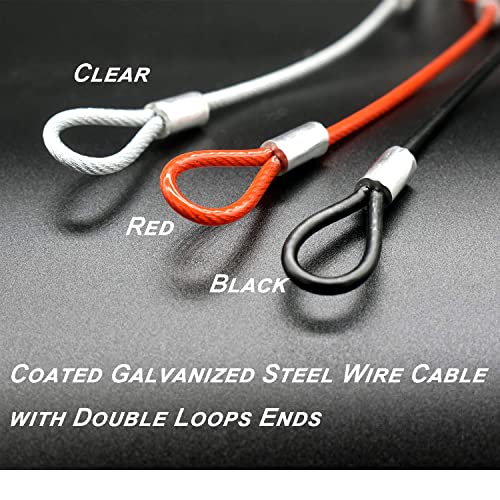 1/8"(3mm) Wire Diam Stainless Steel Cable Eyelets Loops Short Rope Lanyard Safety Tether Chain Lock with Vinyl Coated Cover, 15Pcs 8" Long Red (15 Count)