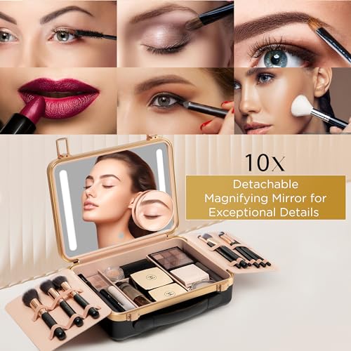 Lighted Makeup Case with Mirror + 10x Mini Mirror