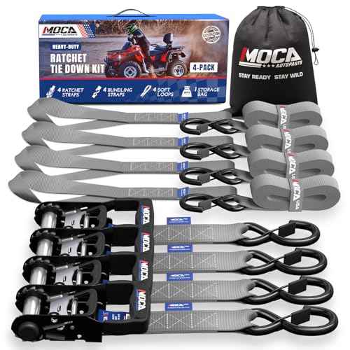 MOCA Heavy Duty Ratchet Straps Tie Down 4 Pack 1.6" x 8 ft (4 Count)