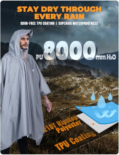 Hooded Rain Poncho for Adult Waterproof Lightweight Raincoat