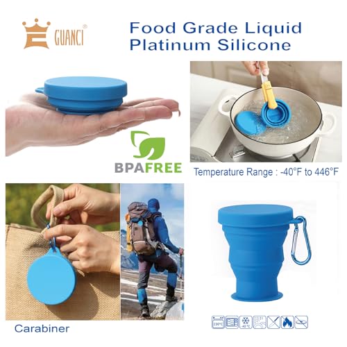 Silicone Collapsible Travel Cup Set 8 Pack Silicone Folding Camping Cup with Lids Foldable Drinking Cup Sets Portable Dishwasher Safe for Outdoor Hiking Travel Sport (8 Count)