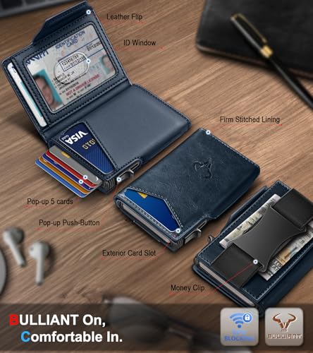 Men Slim Leather Wallet Metal Case Money Clip