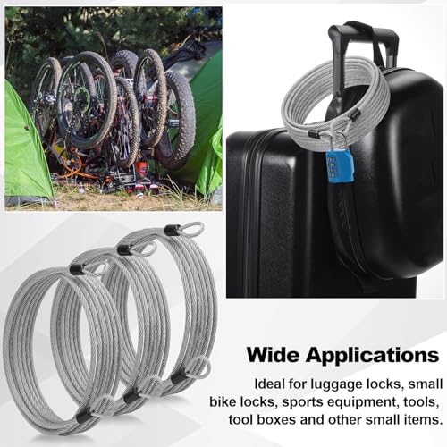12 Pack Security Cable Luggage Lock with Loops 15 ft 3mm Braided Steel Coated Bike Cable Wire Double Loop Anti Theft Safety for U Lock (12 Count)