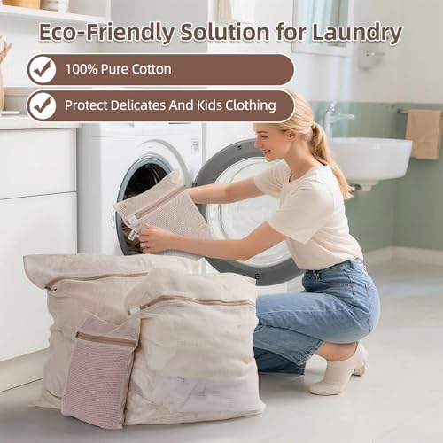100% Cotton Mesh Laundry Bags (4 Count)