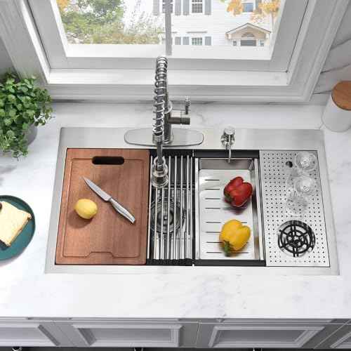 33 Inch Drop In Kitchen Sink with Cup Washer Workstation