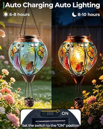 Butterfly Hot Air Balloon Solar Lantern 18" H Hanging Garden Light