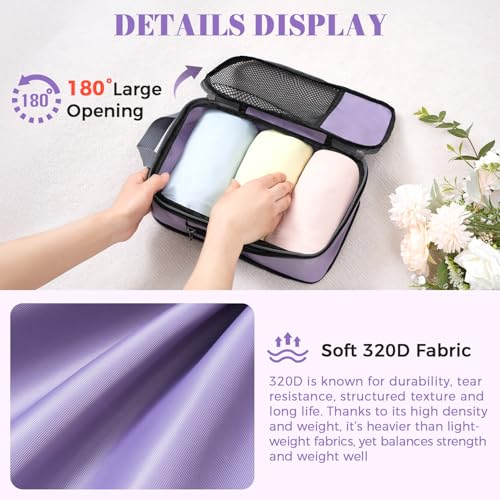 4 Set/6 Set/8 Set Compression Packing Cubes Travel Accessories Expandable Packing Organizers(HalfMesh,8-Dusty Purple)