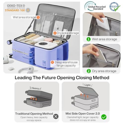 Carry On Luggage with Cup Phone Holder and Charger Hard Shell Suitcases with Spinner Wheels