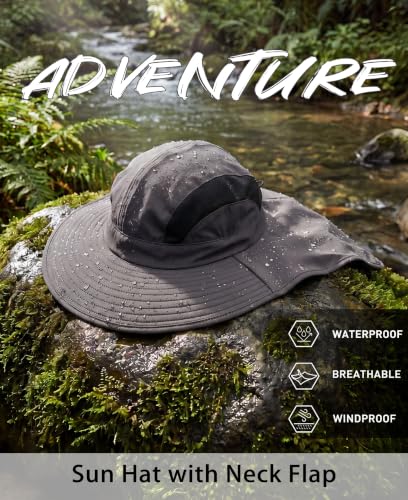 UPF 50+ Sun Hats for Men Women Wide Brim Fishing Hat with Neck Flap Summer Beach Safari UV Protection Bucket Hat Gardening Dark Grey